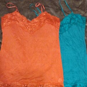 Lace Trim Cami Top - Orange and Teal